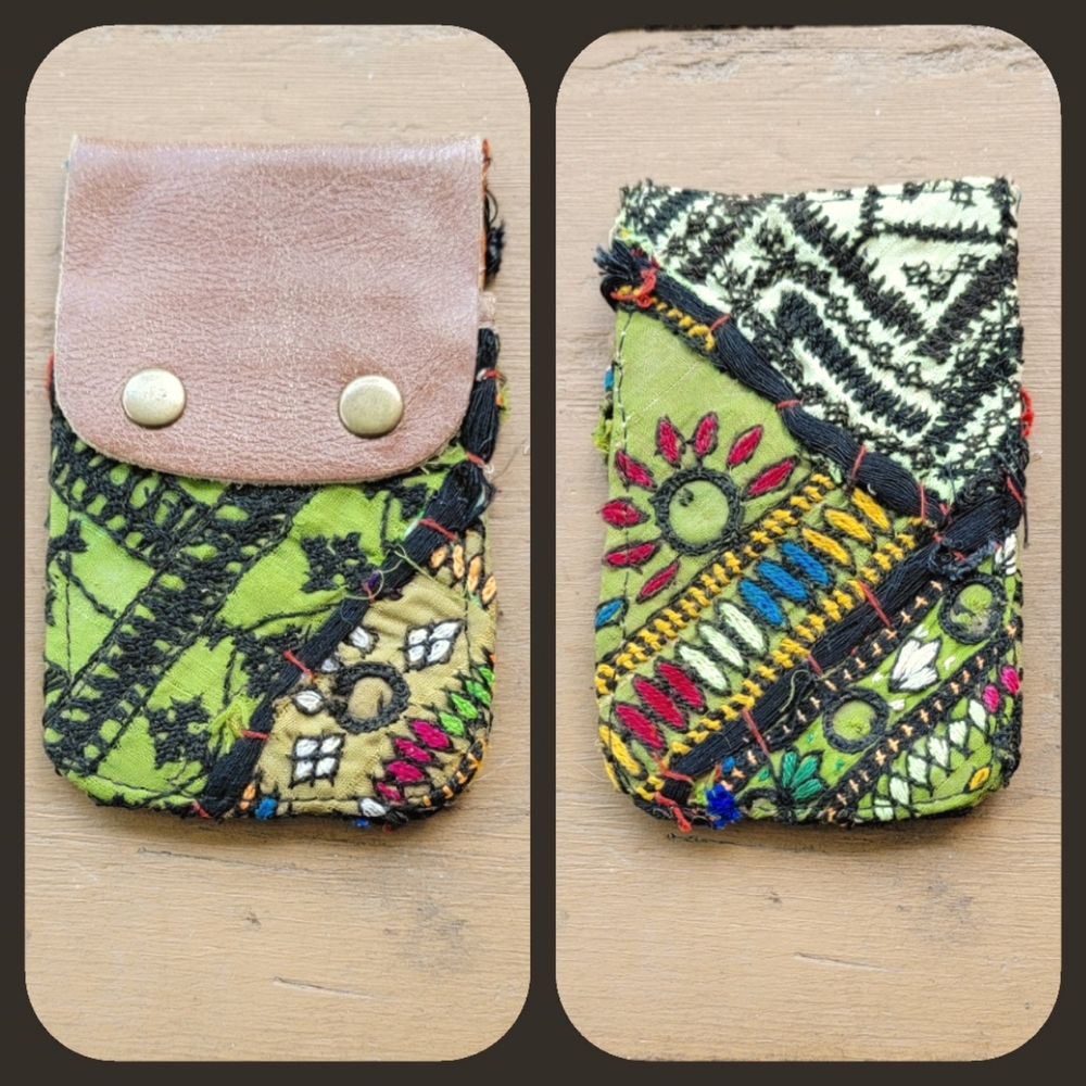 🎱🔮 Free People Boho Embroidered Repurposed vtg banjara hippie Wallet card case